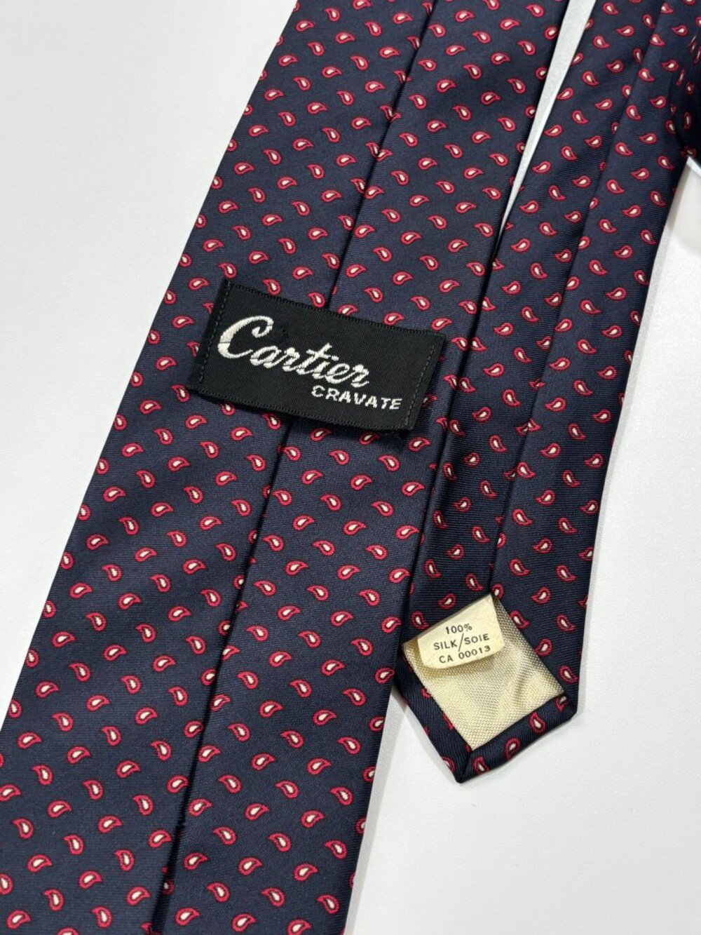 RARE Vintage Cartier Paris 100% Silk Tie Link Geometric Motif Logo Tipping Italy